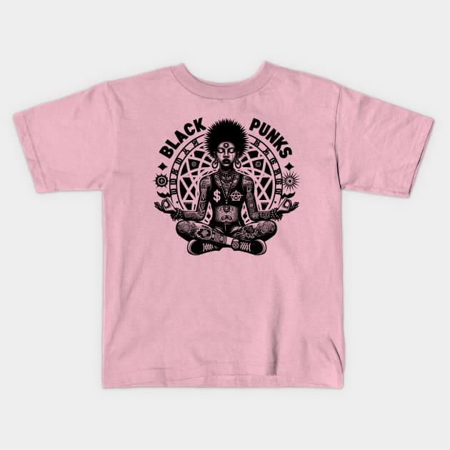 Empower Your Style with Black Punks Tattooed Afro Punk Woman Meditating Tee Kids T-Shirt by Soulphur Media